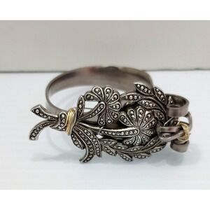 Chico's Fork  "MissionPS.com" Silver Tone Floral Cuff Bracelet